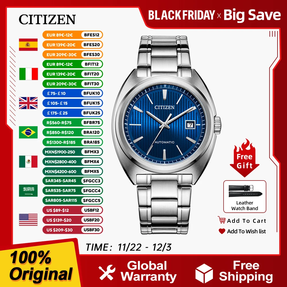 Reloj japonés CITIZEN para hombre, relojes mecánicos automáticos, relojes de ocio de negocios impermeables de acero inoxidable