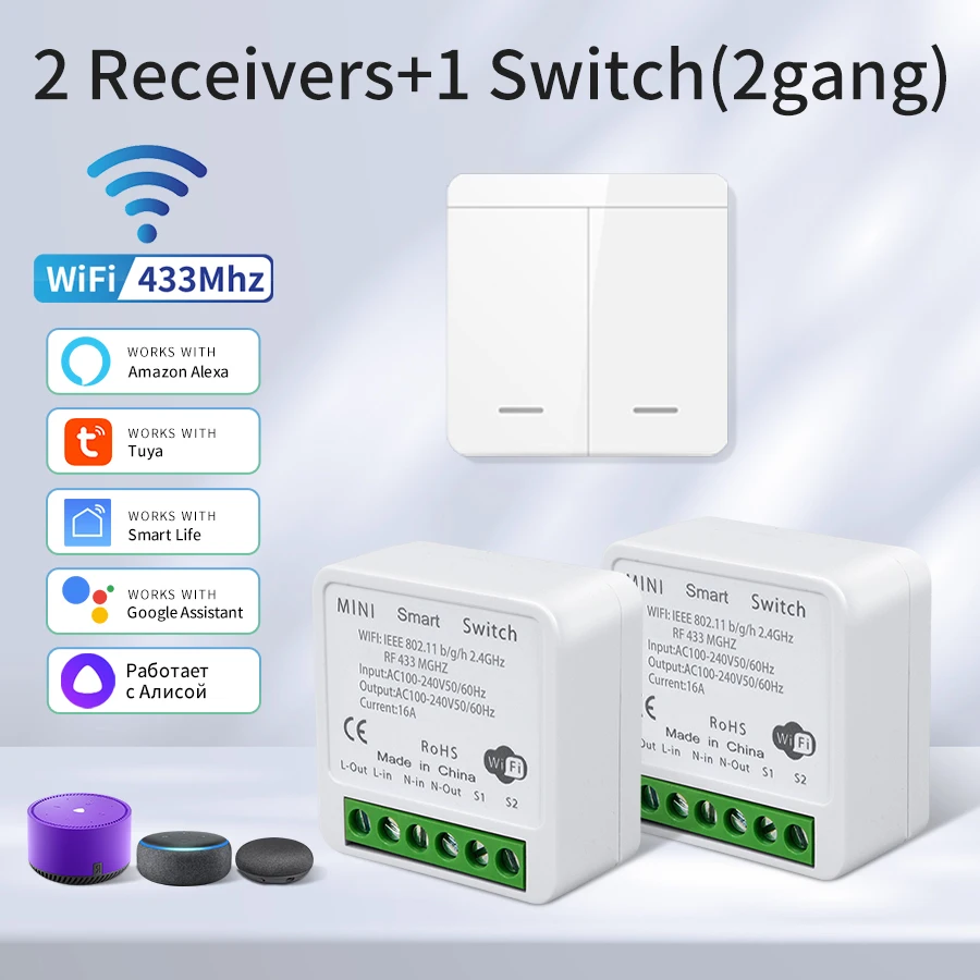 Tuya Smart WiFi Schalter Für Beleuchtung RF 433MHz Drahtlose Schalter Smart Leben APP Voice Control Arbeit Mit Alexa Google hause Alice