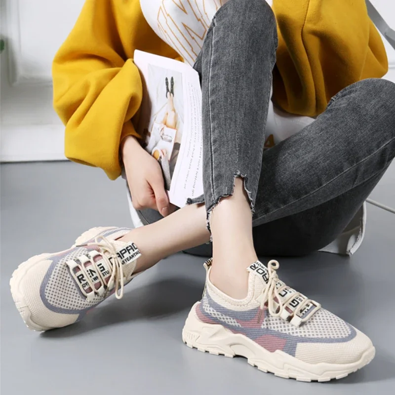 Women's Sneakers Mesh Breathable Running Shoes Women Lace-Up Platform Casual Sport Shoes Soft Comfor Female Shoes Tenis De Mujer