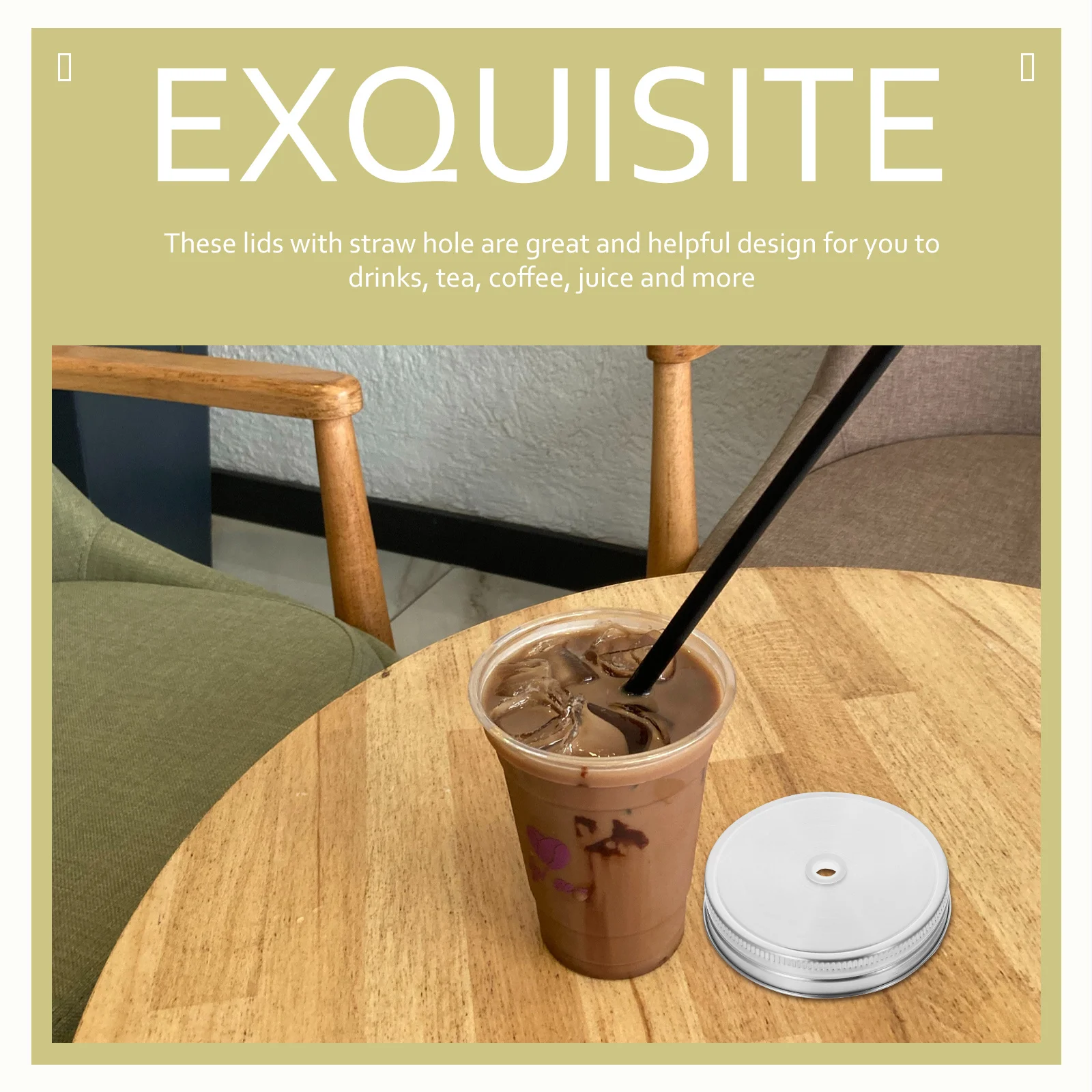 Tampa de aço inoxidável com buraco de palha, tampa hermética selada para beber chá, suco de café, tampas de armazenamento de cozinha reutilizáveis com 10 peças