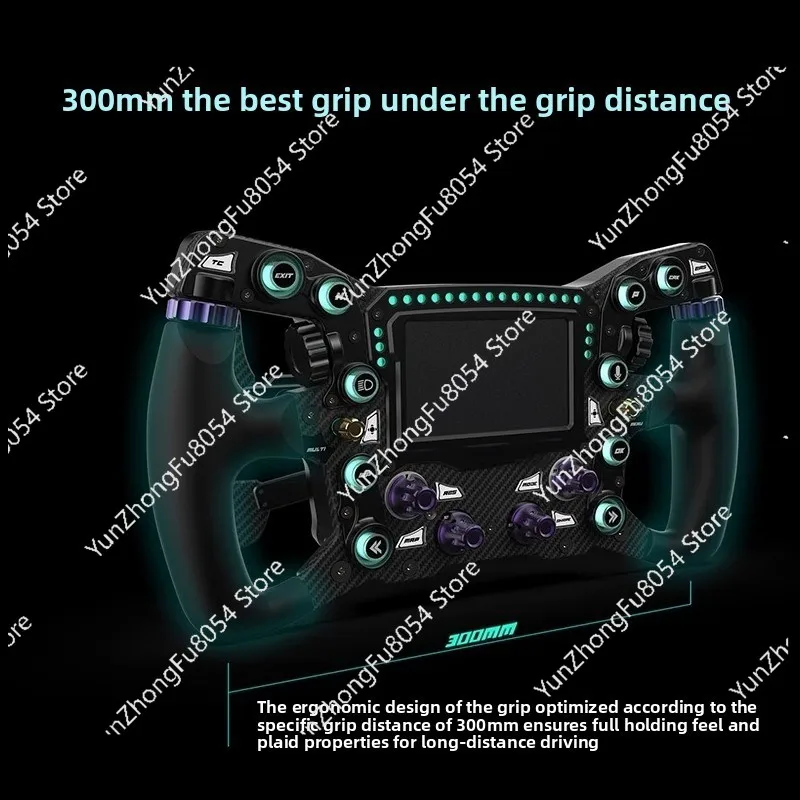 عجلة قيادة Conspit MAX 01 300 مم/11.8 بوصة عجلة سباق Sim مع شاشة لمس 4 بوصة 21 أضواء داش RGB متوافقة مع simHub