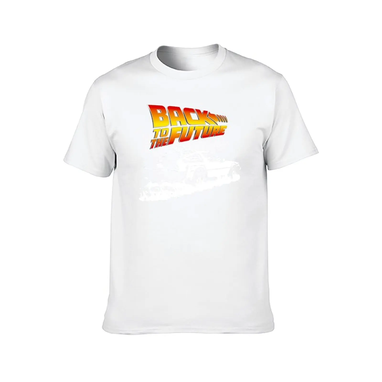 العودة إلى المستقبل - تي شيرت DeLorean Fire Tracks White Stencil Fan Art تي شيرت رجالي برسوم جرافيك