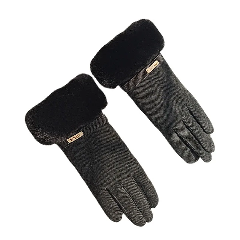 Women Winter Furry Touch Screen Driving Glove Female Double Thick Plush Wrist Warm Cashmere Cute Outdoor Sport Cycling