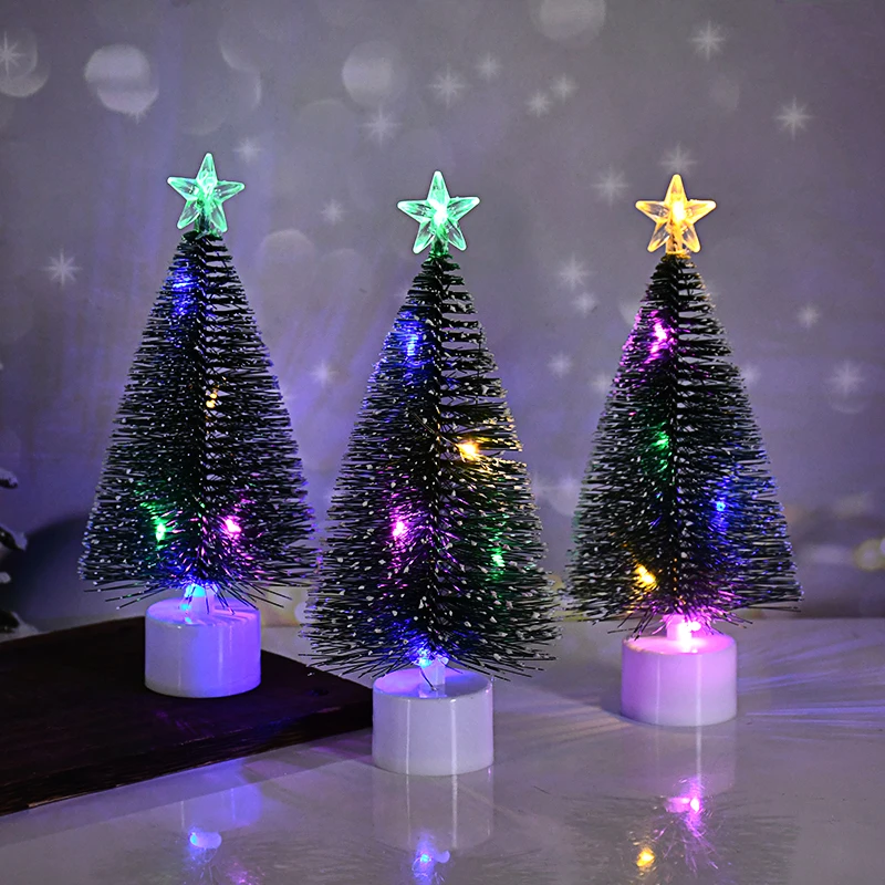 

Mini Christmas Trees LED Lights Mini Pine Needle Tree Christmas Ornaments for Home Christmas Holiday Party Decor New Year Gifts