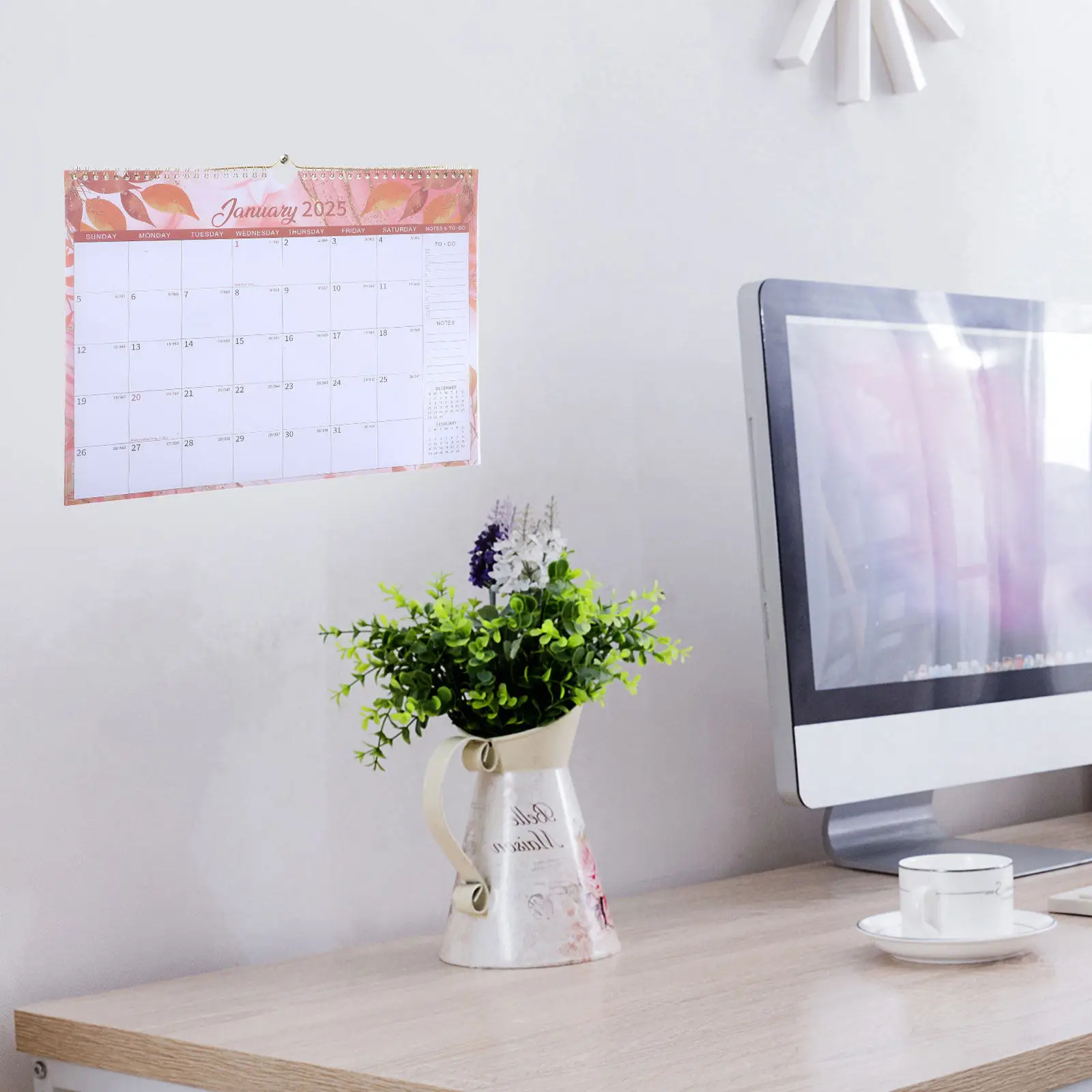 

English 2025 Floral Hanging Wall Calendar Office Decor Monthly Schedule Planner Daily Use Appointment Organizer
