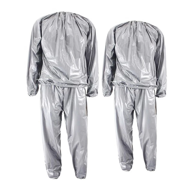 2X Heavy Duty Fitness Weight Loss Sweat Sauna Suit Exercise Gym Anti-Rip Silver XXL & 4XL