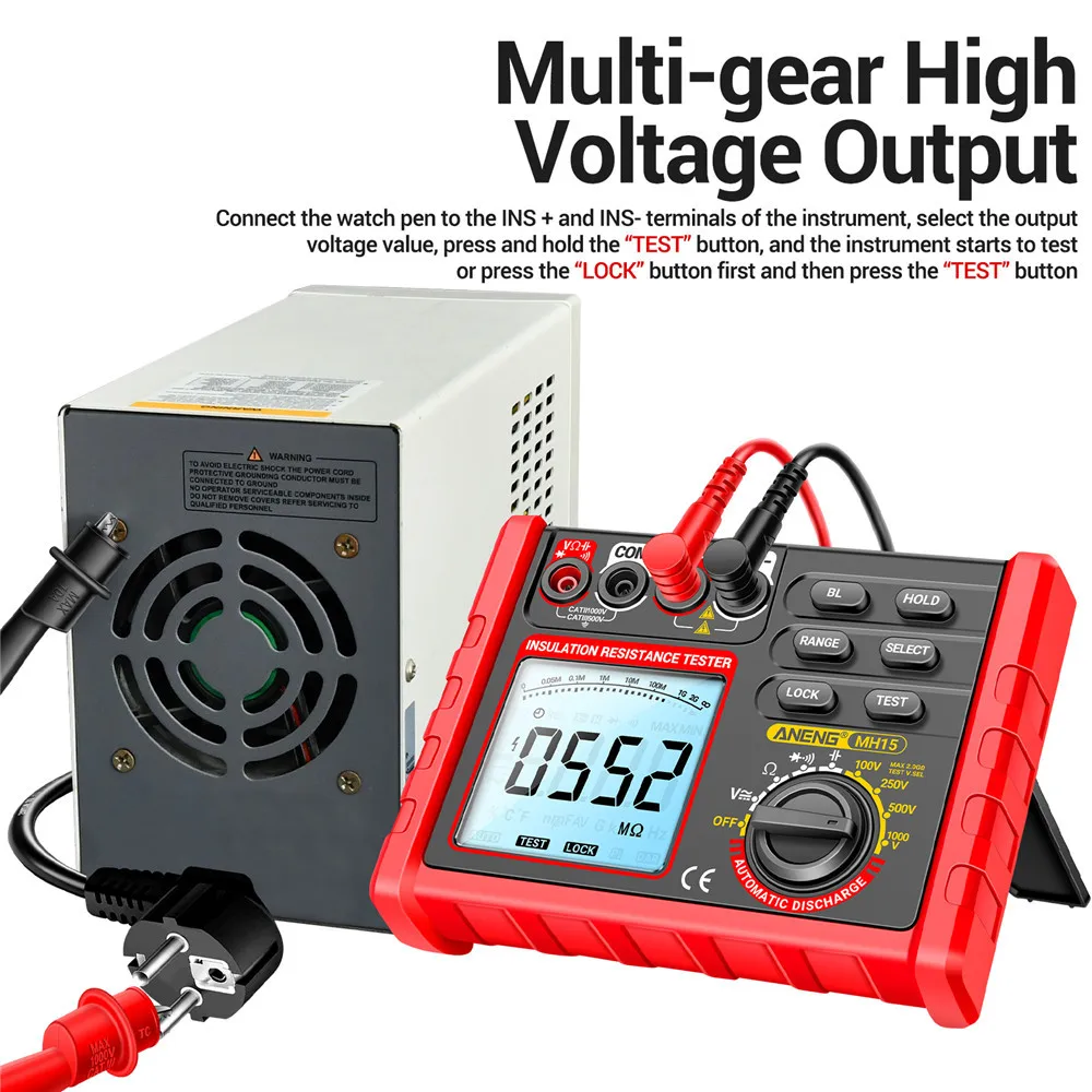 MH15 Insulation Resistance Tester Digital Megohmmeter AC/DC Voltage 0-750V/1000V Capacitance 0-60mF High Accuracy Multimeter