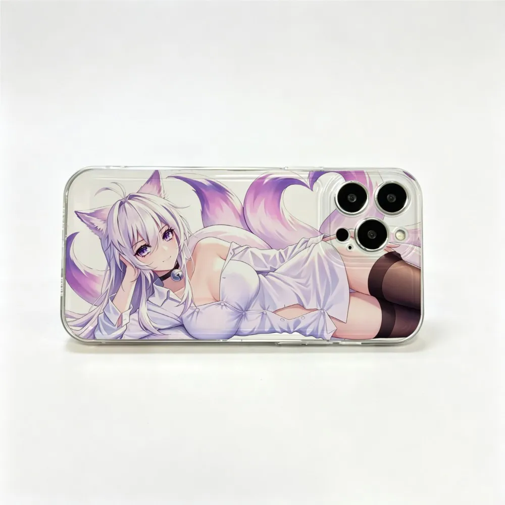 Funda Transparente Delgada y Resistente a Impactos con Diseño de Gata Demonio Zorra Anime para iPhone X XR SE 7/8 Plus 11-17 Pro Max
