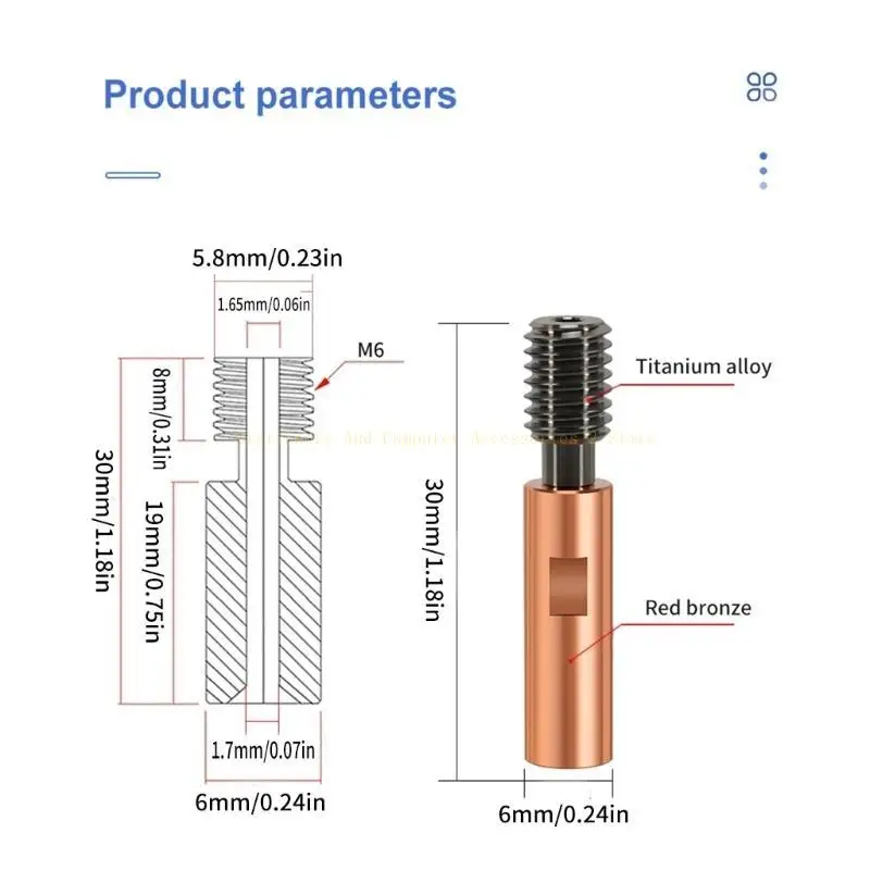 3pcs لـ KP3S الحلق ثنائي المعدني البثق الساخن الحلق Thread 6x30mm للاطلاع #6