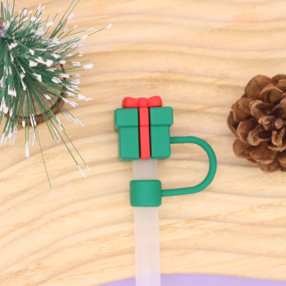 

6Pcs Xmas Straw Covers Reusable Silicone Toppers 8mm Tips Santa Hats Winter Decorations Holiday Gifts For Bar Accessories