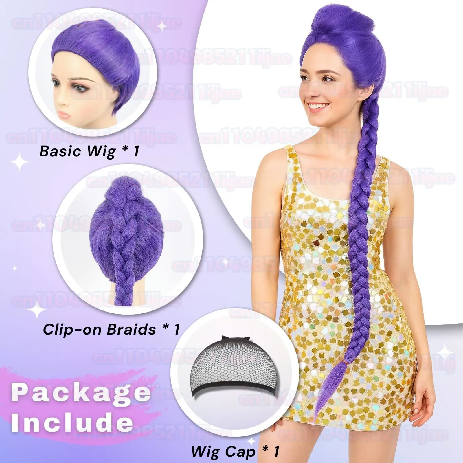 

Rumi Cosplay Wigs 100cm Women Halloween Show Demon Hunters Cosplay Wig Heat Resistant Synthetic Hair Party Rumi Wig + Wig Cap