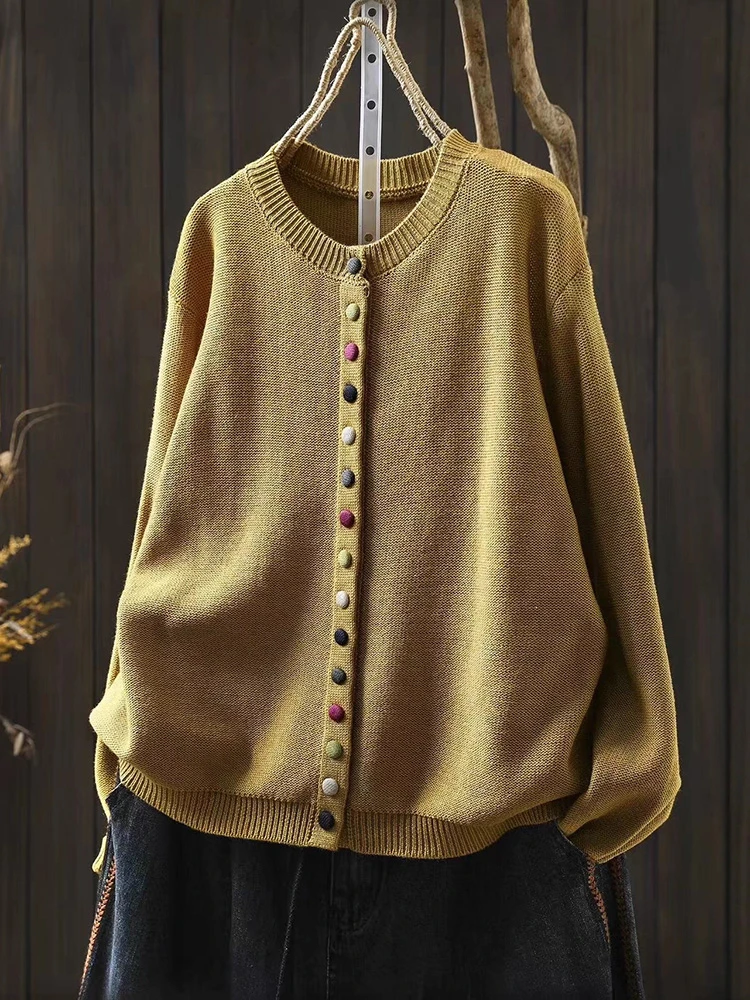 

Women Long Sleeve Casual Sweater New Arrival 2025 Autumn Simple Style O-neck Solid Color Loose Female Knitted Cardigans T738