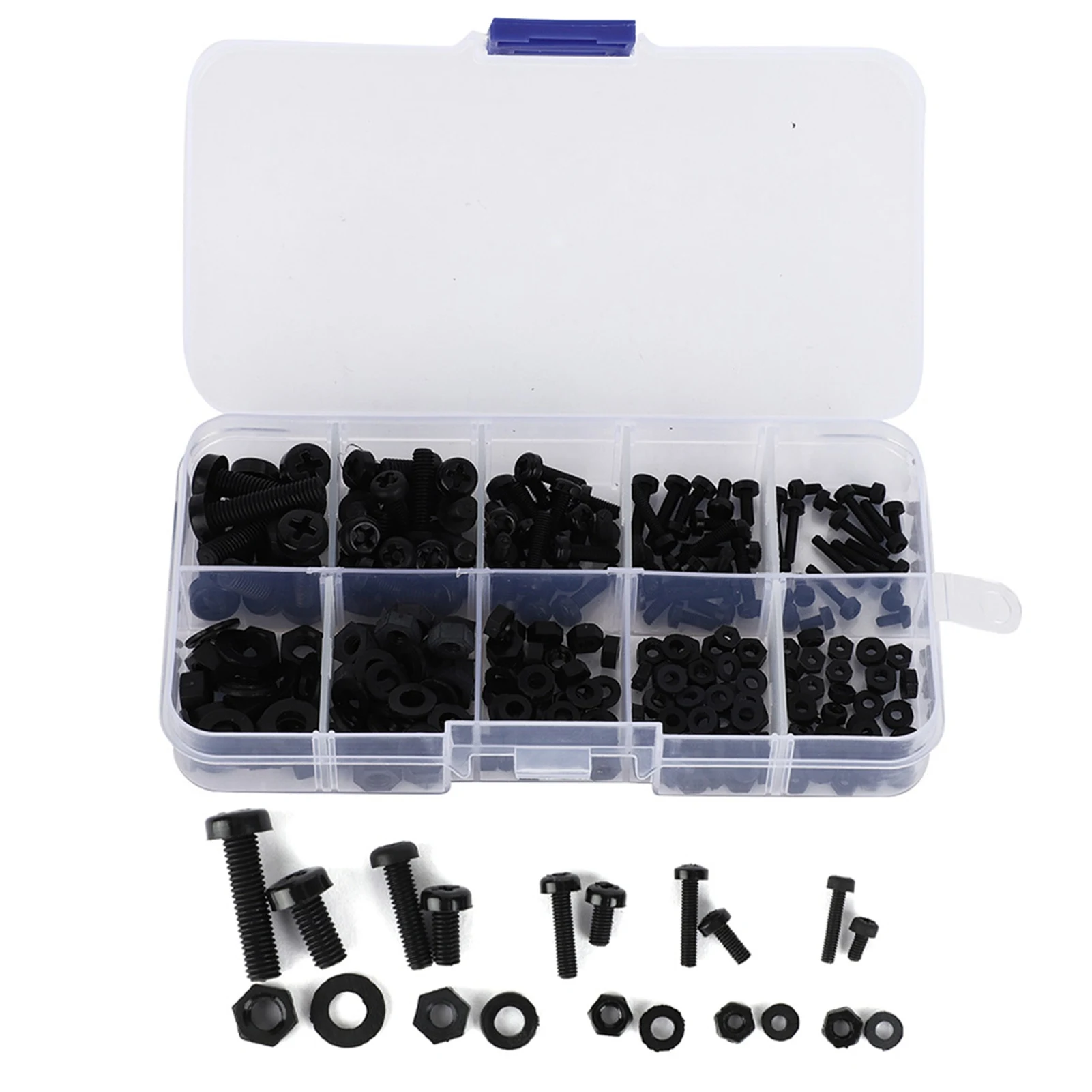 270pcs/set Nylon Screws /box M2/M2.5/M3/M4/M5 Nylon Screw Nut Washer Assortment Kit Hardware Fasteners Screws