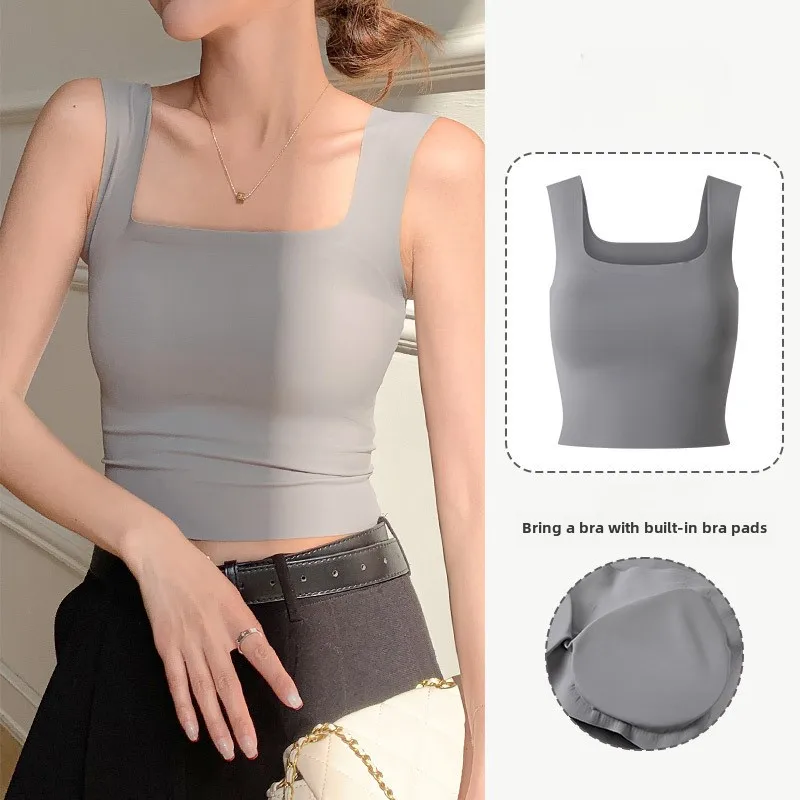 Built-in Bra Tank Top for Women Wirefree Sports Bra Yoga Vest Summer Sleeveless Comfortable Camisole with Removable Pads Y2k Top