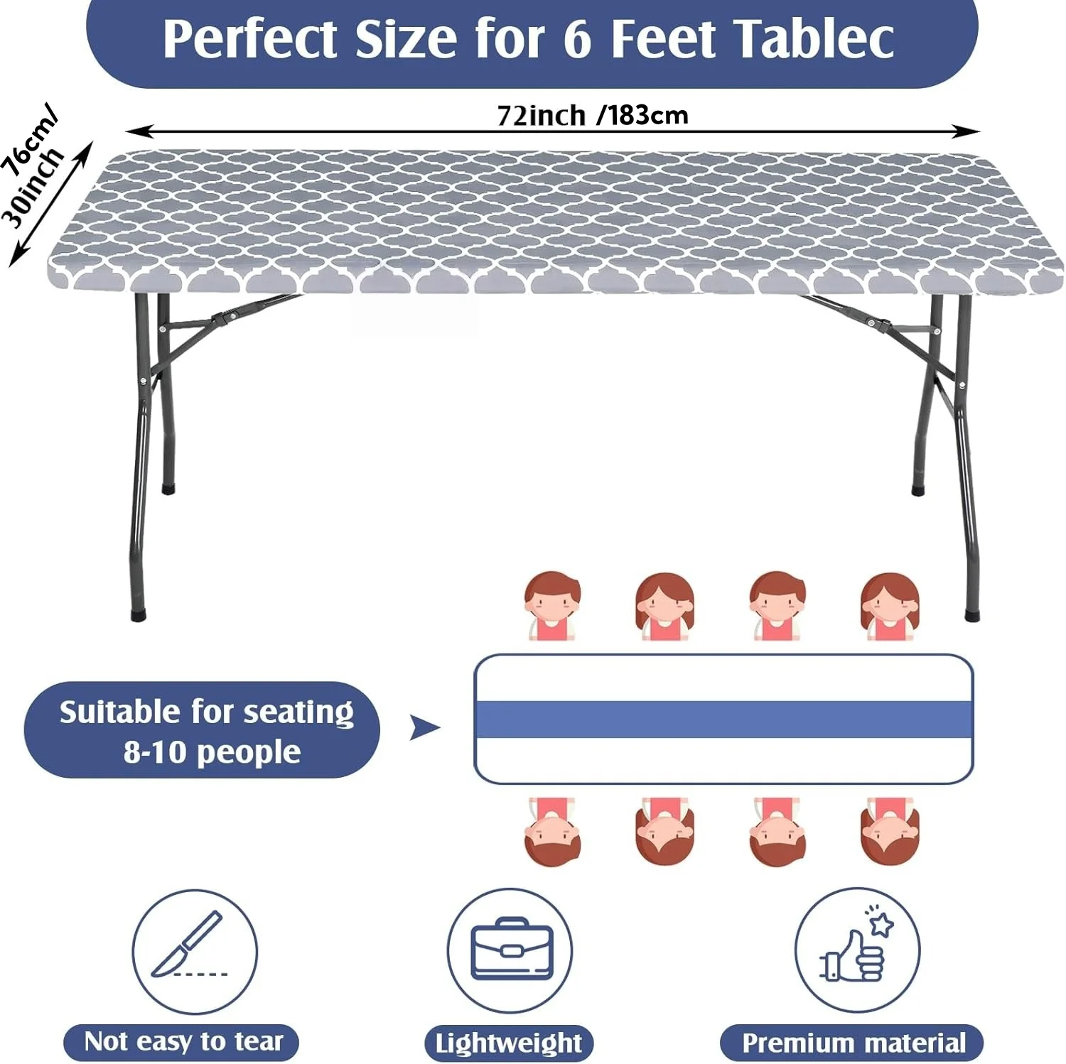1pc 76x183cm Rectangle Table Cloth Elastic Fitted Tablecloth Plastic Table Covers Fold Tables Picnic Camping Outdoor
