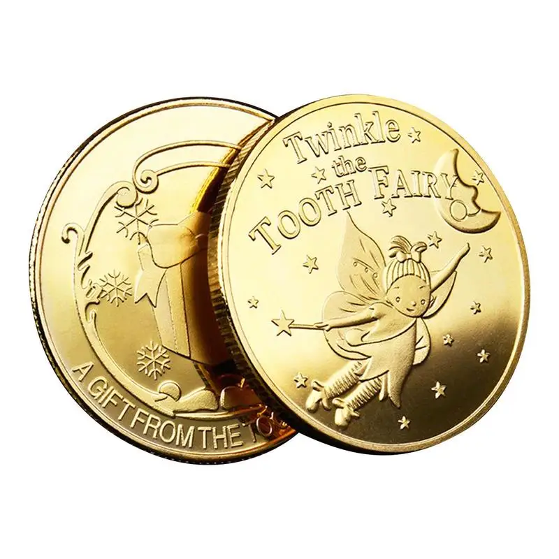 Tooth Fairy Gold Plated Commemorative Coin Creative Kids Tooth Change Gifts Physical Metal Coin Crypto Commemorative Coin