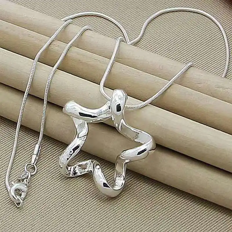 

925 Sterling Silver Starfish Star Pendant Necklace Snake Chain For Women Fashion Wedding Engagement Jewelry Wholesale