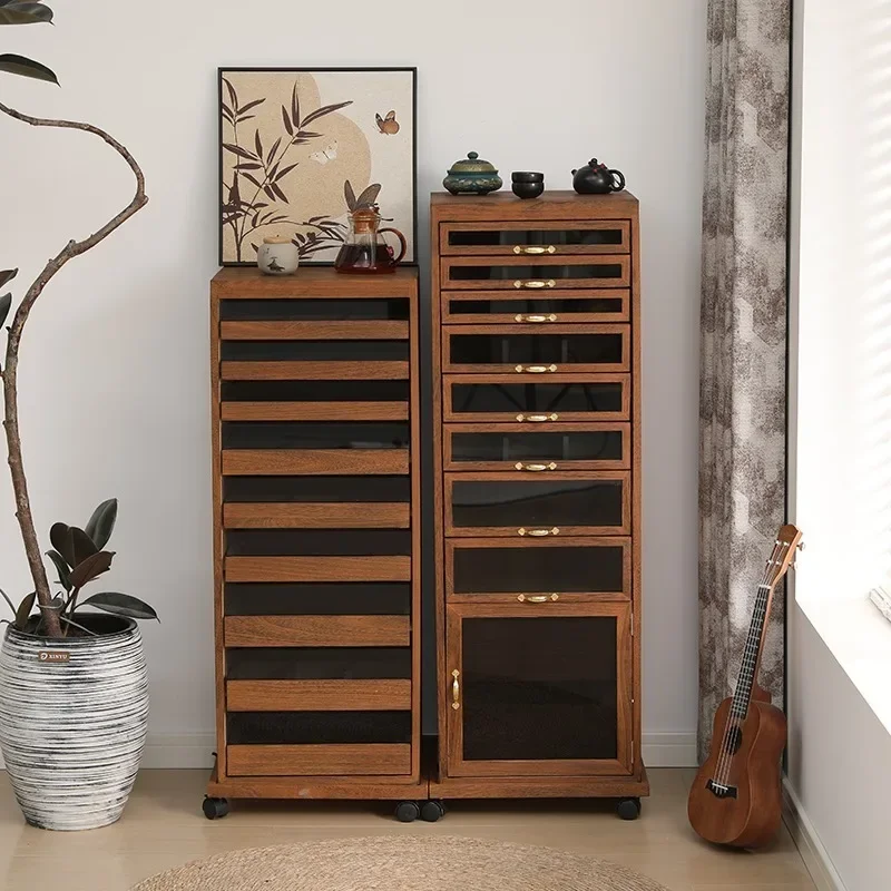 

Medieval solid wood chest auxiliary cabinet multi-layer mobile set storage dental cabinet