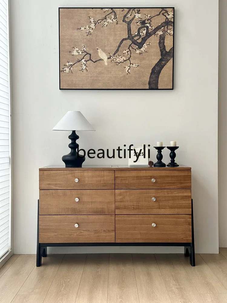 

NQ09Antique drawer cabinet Solid wood retro bedside cabinet Living room storage cabinet against the wall