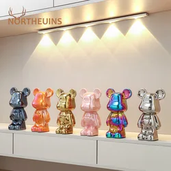 NORTHEUINS Ceramic Luxury Violence Bear Figurines Colorful  Electroplated Teddy Bear Collection Item Living Room Decor Ornaments