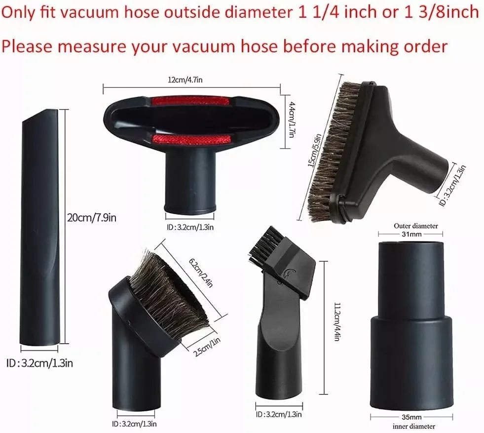 6 PCS Vacuum Attachments Replacement 1 1/4 inch & 1 3/8 inch Vac Accessories Brush Nozzle Crevice Tool Vacuum Cleaner Accessorie