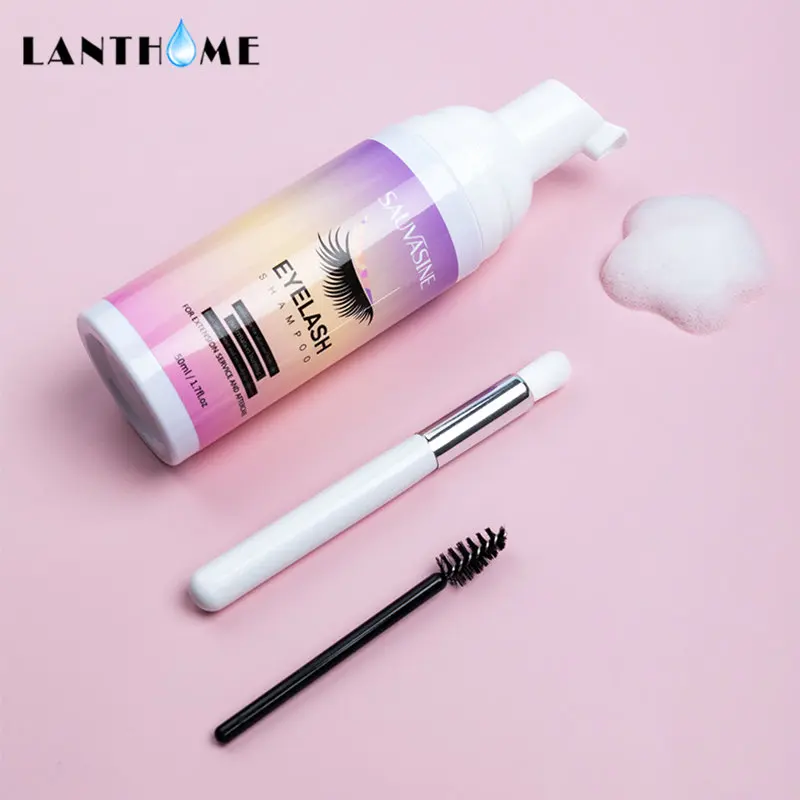 Professional Eyelash Shampoo and Brush for Eyelash Extension Foam Cleanser Individual Flase Eyelash Detergent Makeup Remover