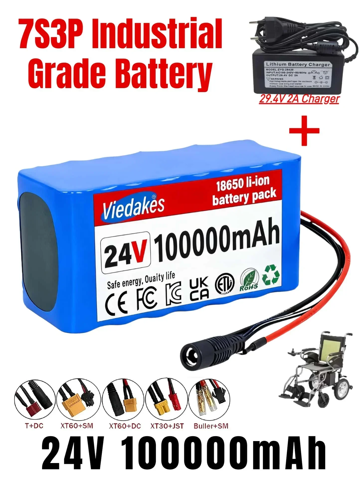 AliExpress viedakes 100% New 7S3P 18650 24V 100000mAh Rechargeable Batteries 24V Lithium Battery Wheelchair Battery 7s3p Battery Pack for Bicycle