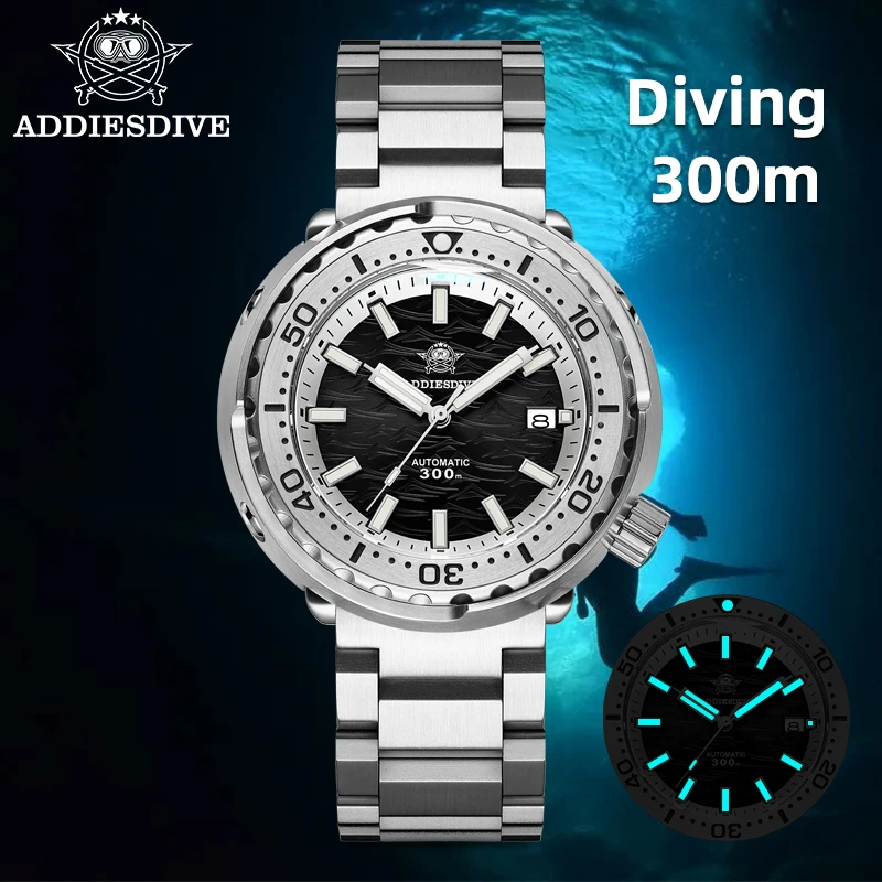 ADDIESDIVE Diving Watch Mechanical Wrist Watch For Men Sapphire Glass 300m Waterproof Stainless Steel Date Display Luminous