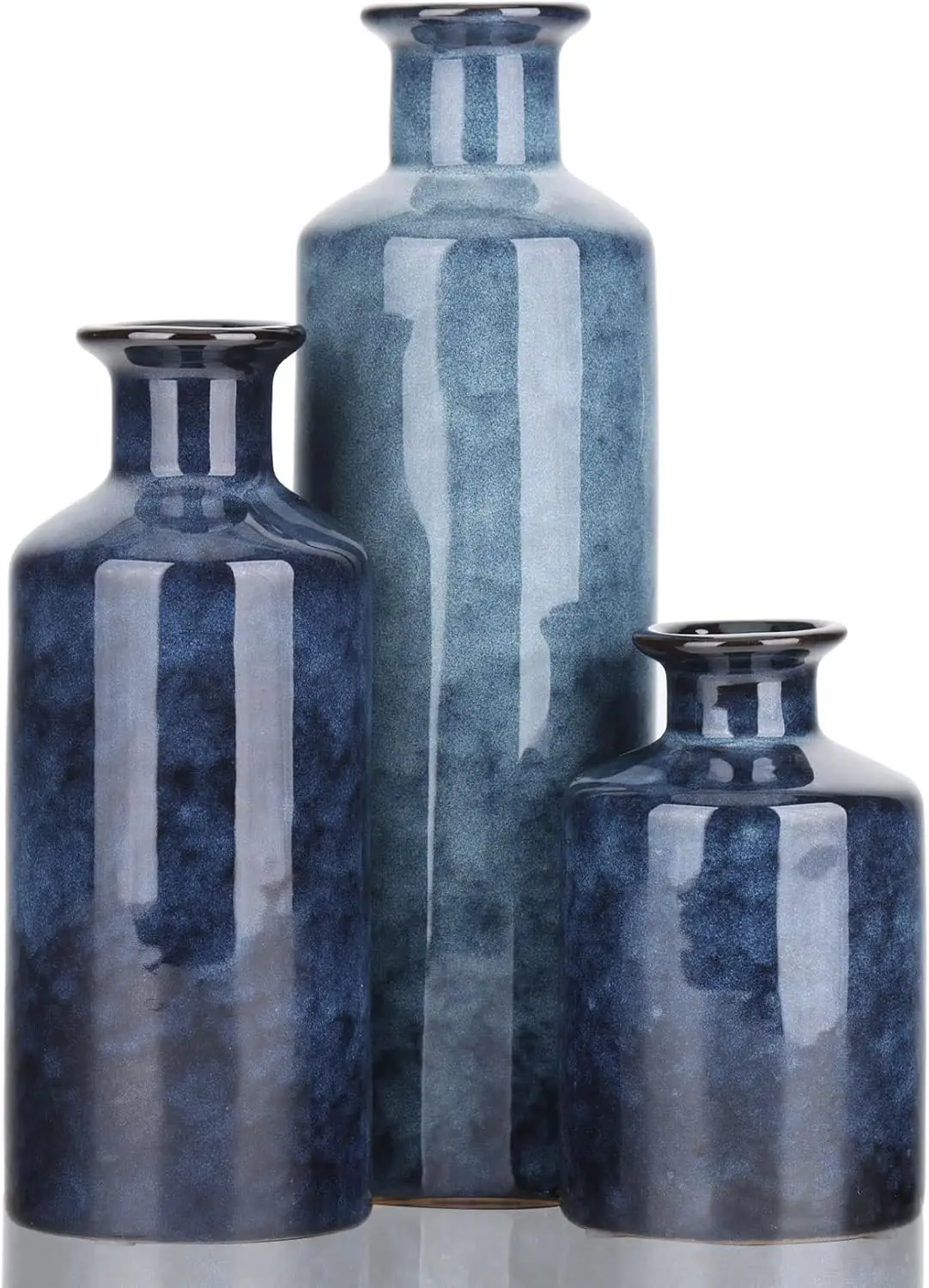 

Blue Ceramic Vases Set - 3 Blue Small Vase, Farmhouse Country Blue Vases Home Decor, Living Room Decoration, Table Decoration