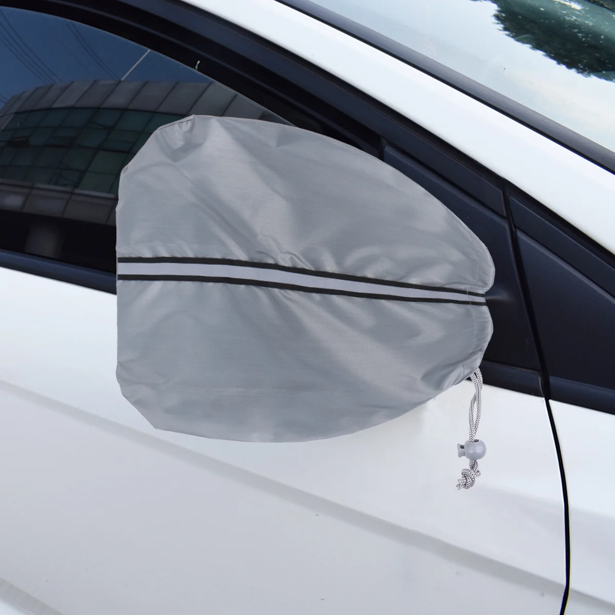 

1Pair 33x27cm Durable Oxford Cloth Car Mirror Covers Rearview Protector Drawstring Design for Easy Use Grey Back Mirror Cover