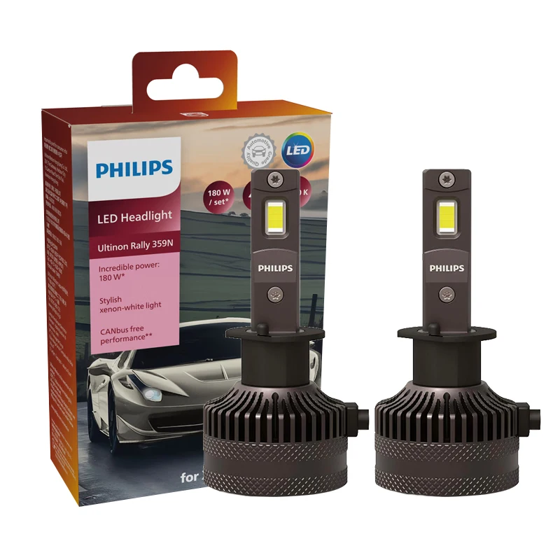 Philips LED 15000lm Ultinon Rally 3590 H4 H7 H8 H11 HB3 HB4 H19 HIR2 H1 Autokoplamp 6500K Wit Max. vermogen 180W 12V 4200K U359N