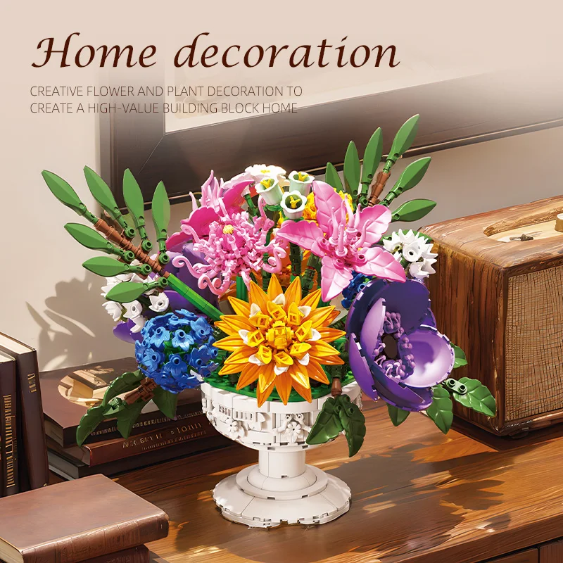 

Flower Bouquet Building Set Everlasting Potted Plant Vase for Home Decoration, Birthday, Holiday & Mother's Day Gifts
