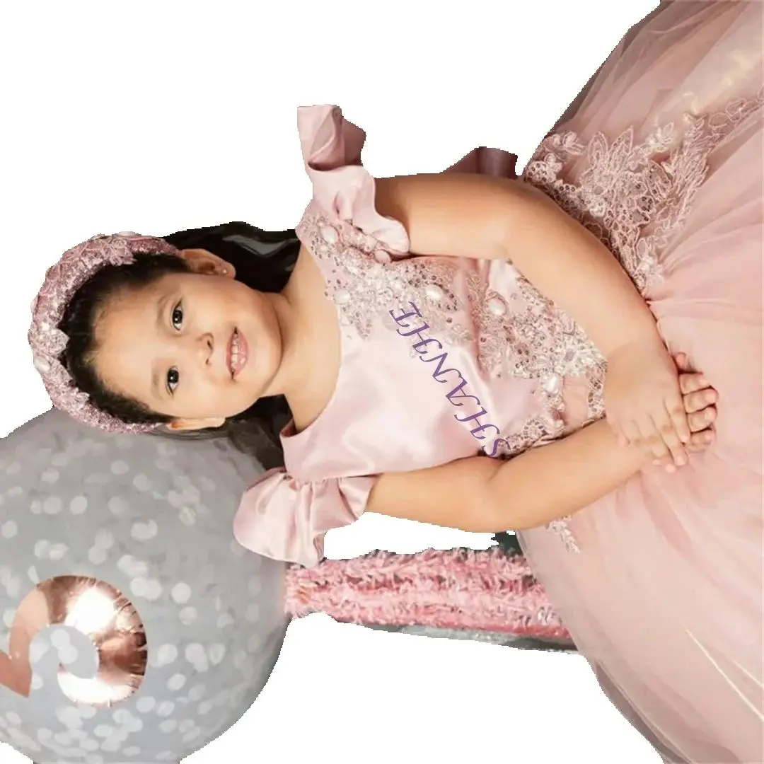 

Платье принцессы с цветочной аппликацией для девочек, плиссированное платье трапециевидной формы без рукавов, длинное бальное свадебное платье, элегантное платье для первого причастия по индивидуальному заказу