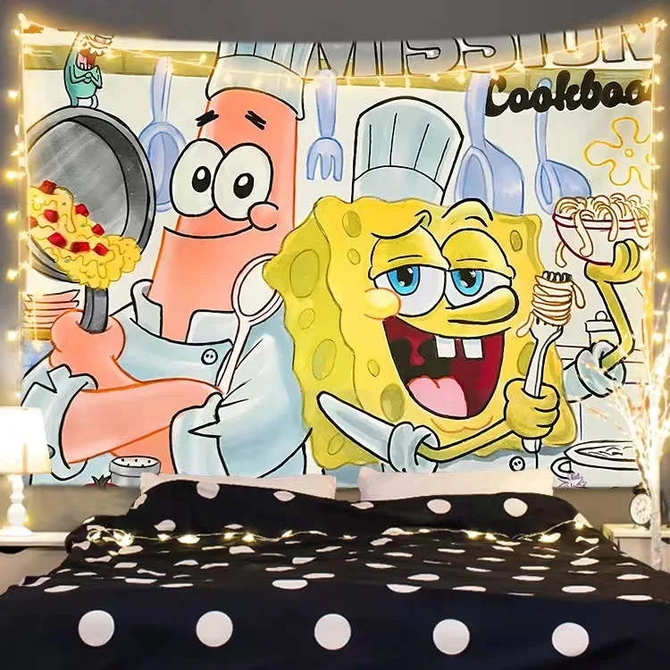 Birthday Decoration SpongeBob SquarePants Big Star Hanging Cloth Dormitory Bedhead Decoration Room Background Wallpaper Cute