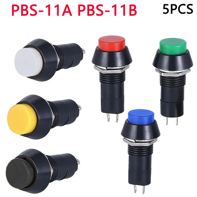 5Pcs PBS-11A PBS-11B 12mm self-locking Plastic Push Button Switch Latching Switchs 3A 250V AC 2PIN 6Color