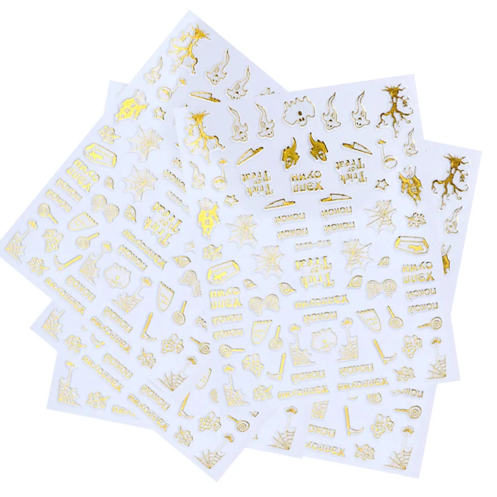 

5 шт. наклеек для ногтей, гелевые наклейки для ногтей, золотые переводные наклейки на Хэллоуин