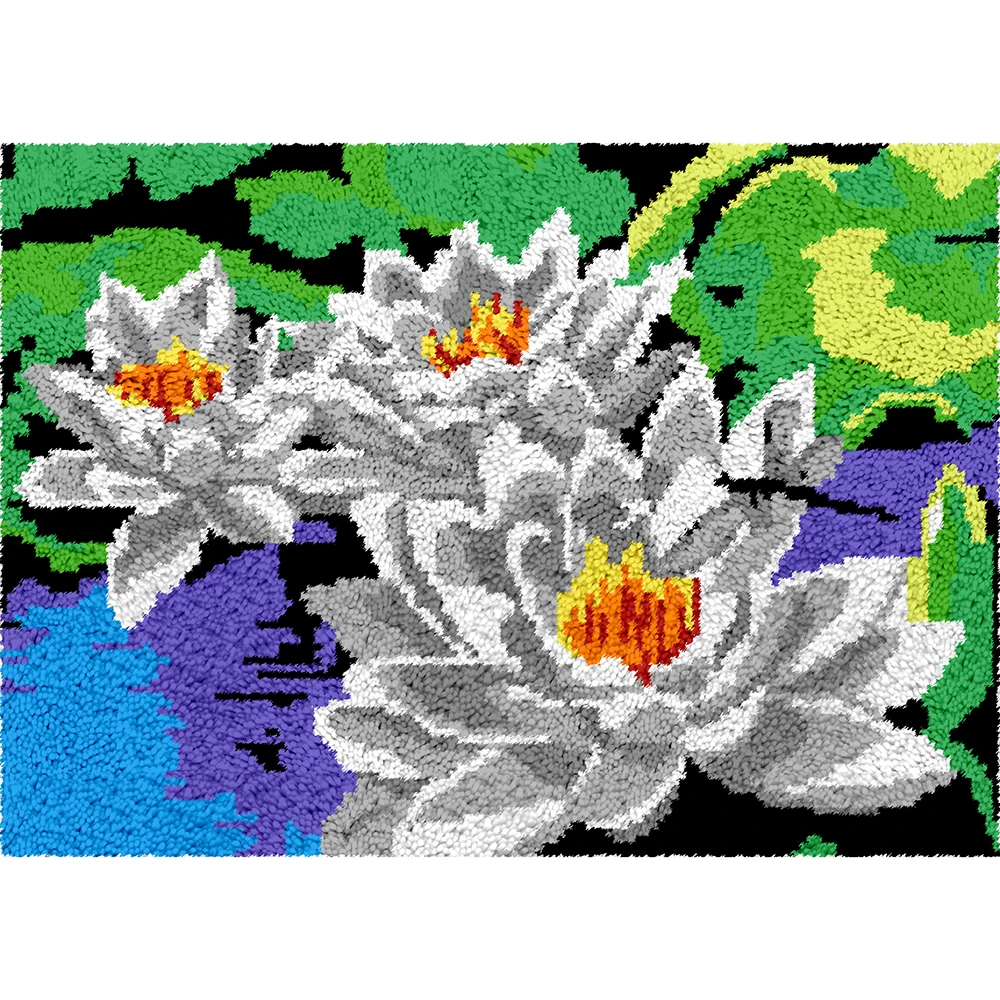 Latch hook rug kits for adults Crochet carpet with Preprinted Canvas Lotus Pattern Embroidered tapesty Kits for needlework