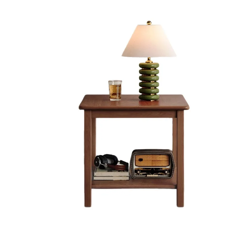 

Solid wood bedside table small apartment bedroom floor light luxury bedside table 2025 new household simple double shelf