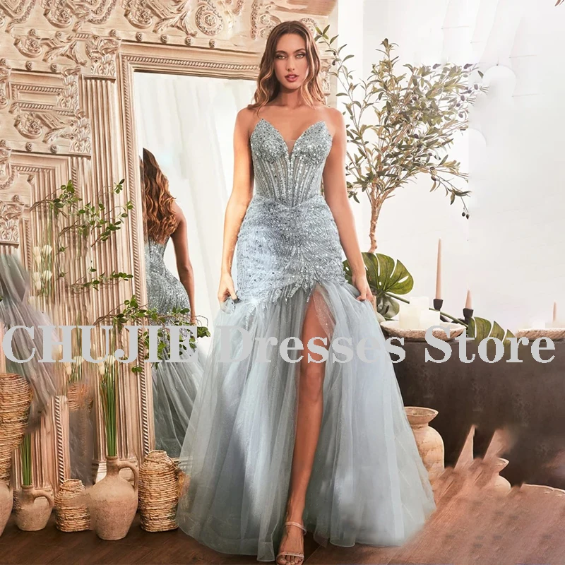 

Light Grey Sequins Mermaid Prom Dresses Women Evening Dress Ball Gowns Tulle A line Wedding Party Dress Valentines Day Robe