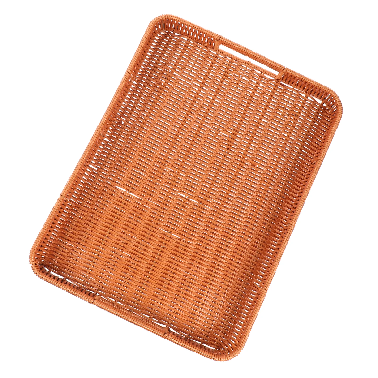 

Storage Baskets Tray Fruit Serving with Handles Decorate Woven Vegetable Brown Bread