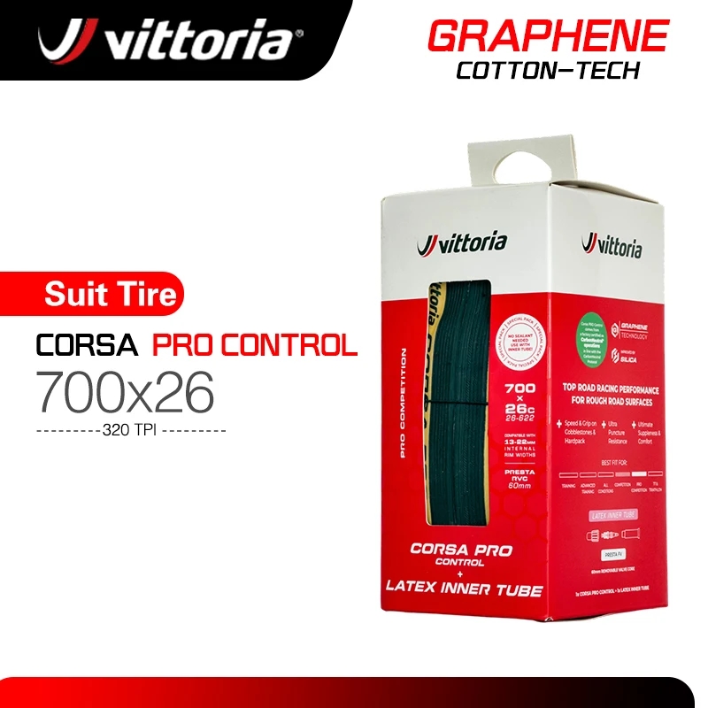 VITTORIA Road Tire Corsa Pro Control 700X26C Graphene 2.0 TL Folding Tube Type beige + Competition Latex Suit Enhanced Puncture