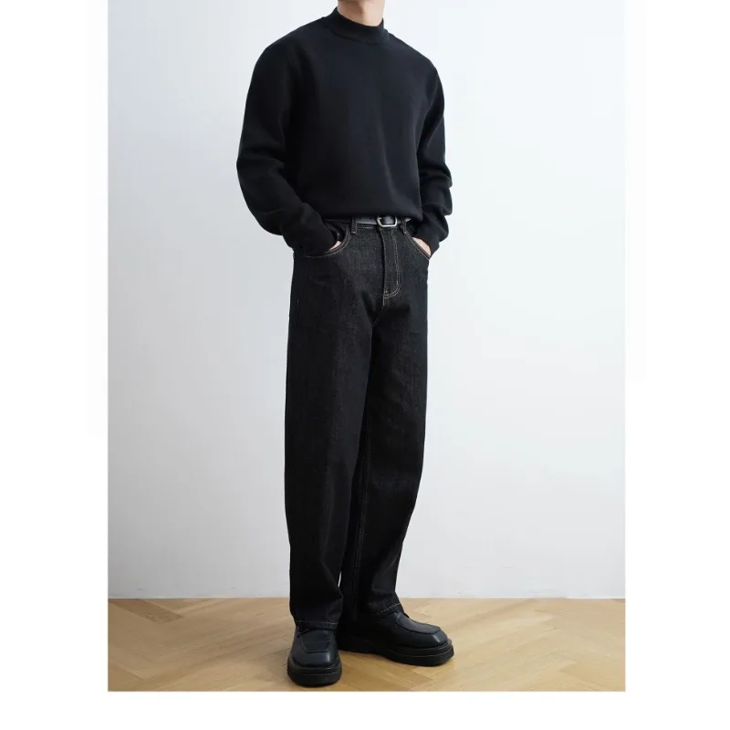 Semplicità Elasticità Maglioni 2025 Pullover bianchi larghi da uomo Collo medio termico Business Casual Maglione Lavabile in lavatrice Maschio