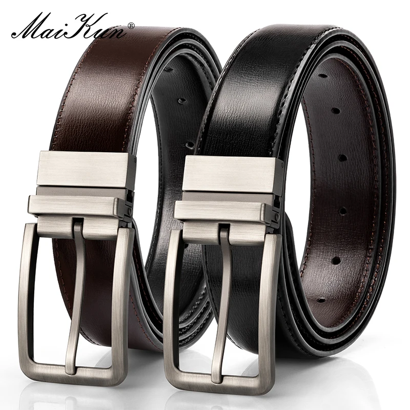 

Maikun Business Reversible Leather Belt For Men Alloy Push-in Pin Buckle Black Belts