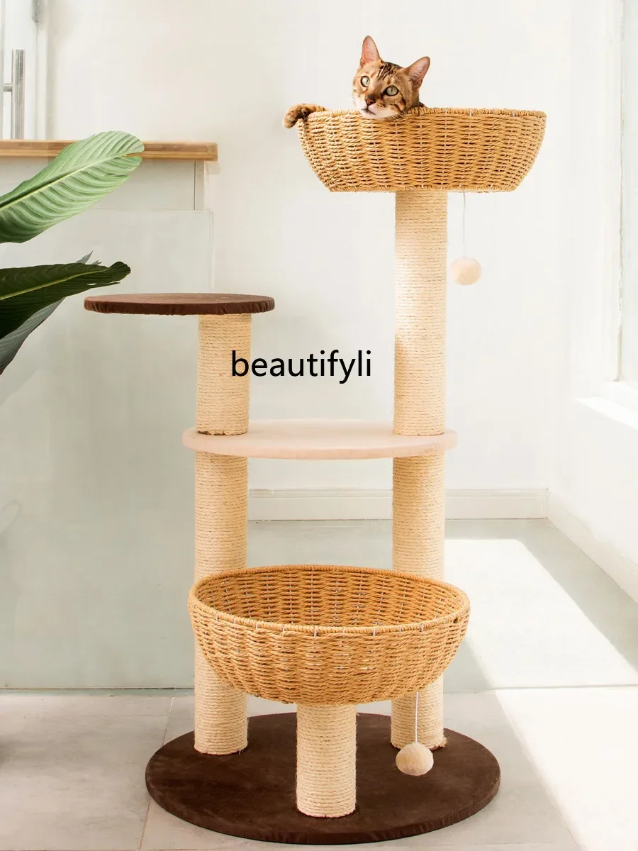 Cat Nest Tree Integrated Chamfer Sisal Luxury Jumping Platform Climbing Handmade Vine Woven Villa Weaving