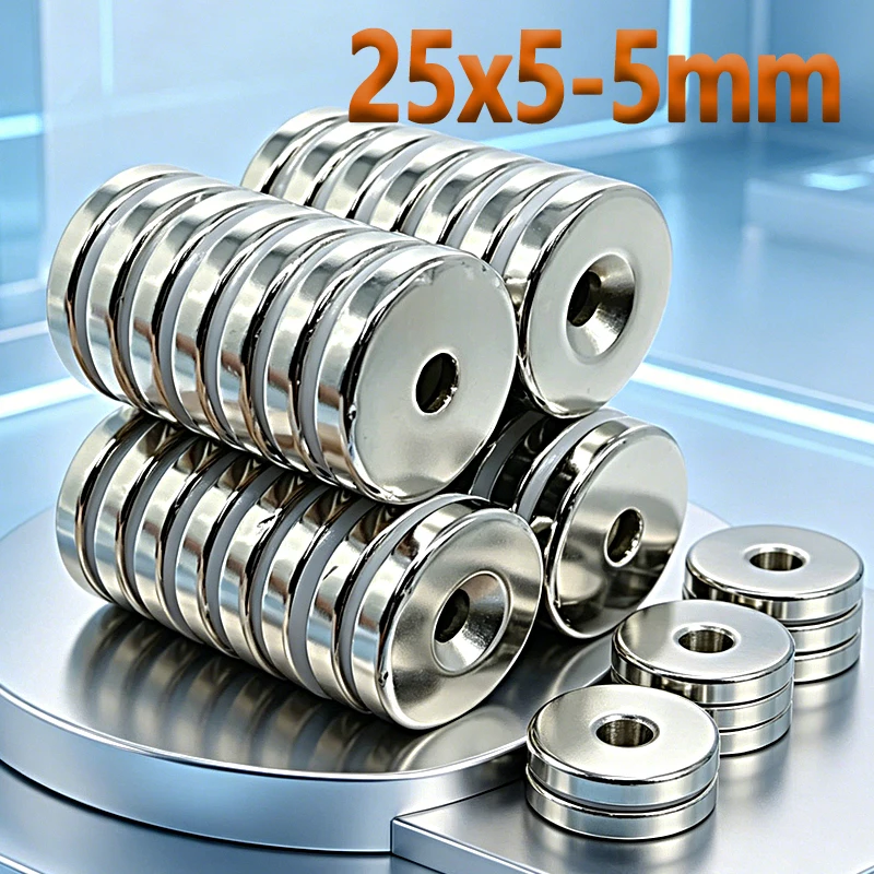 N35 NdfeB 25x5-5mm Magnet Round Hole Shape 2-25pcs 25*5-5mm Accessory Permanent Magnetic Imanes Neodymium Garage Tool Magnet