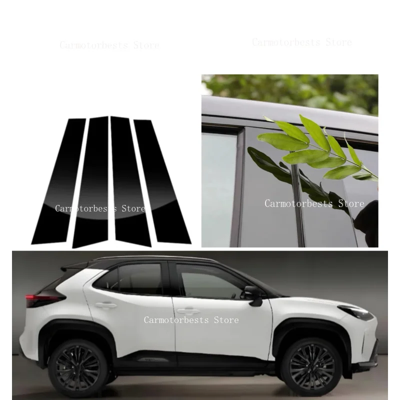 4PCS Glossy Black B C Pillar Posts Sticker Fit For Toyota Yaris Cross XP210 2020~2024 Window Door Column B C Sticker Cover Trim