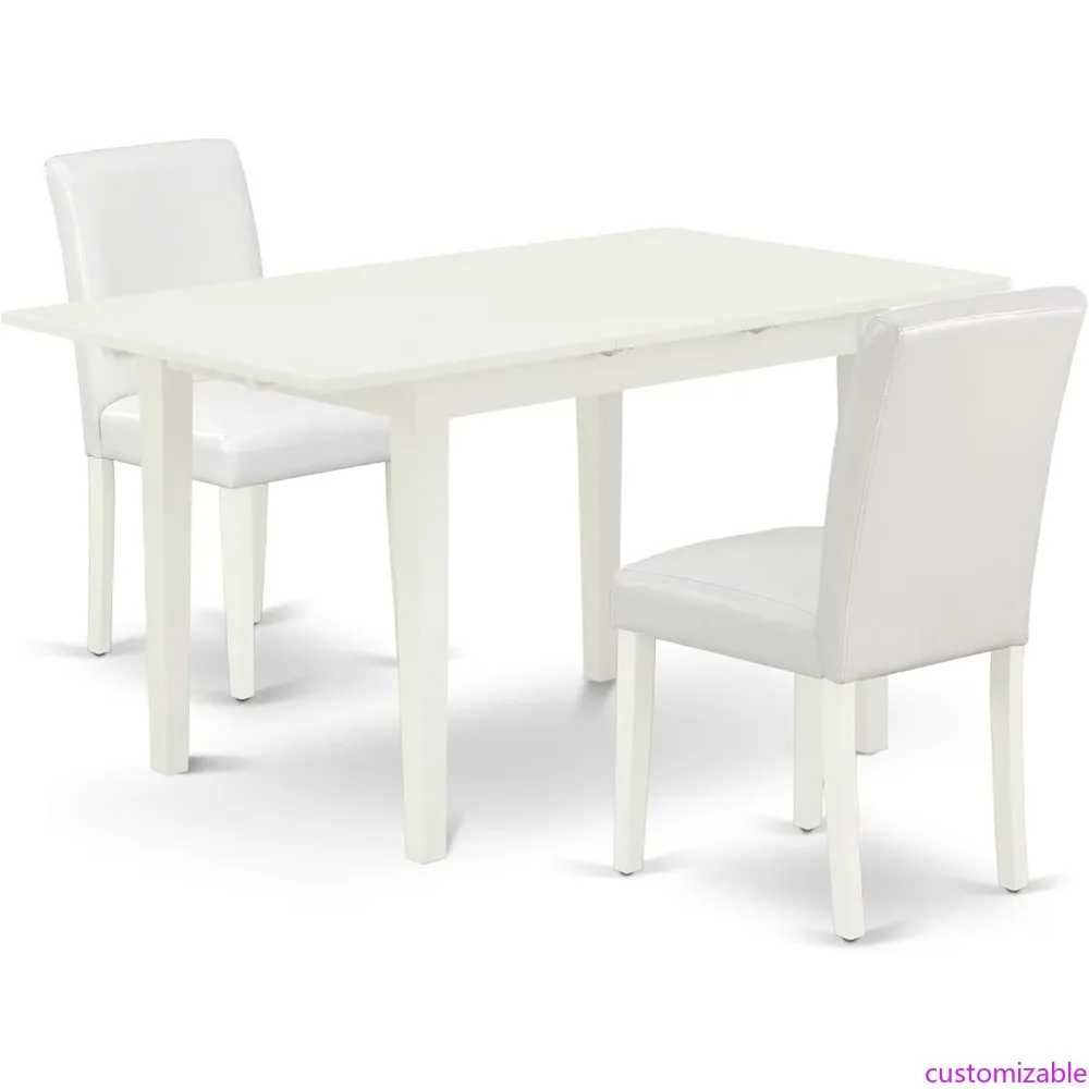 طقم طاولة مطبخ مكون من 3 قطع من East West Furniture مع طاولة طعام مستطيلة، وصلة أوراق الفراشة، وكرسيين أبيضين #1