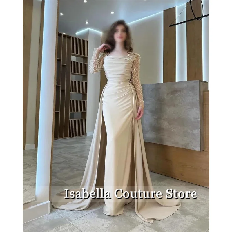 이사벨라 화이트 머메이드 스팽글 프롬 드레스 롱 트레인 맞춤 이브닝 드레스 롱 트레인 베스티도 데 갈라 노체 무헤르