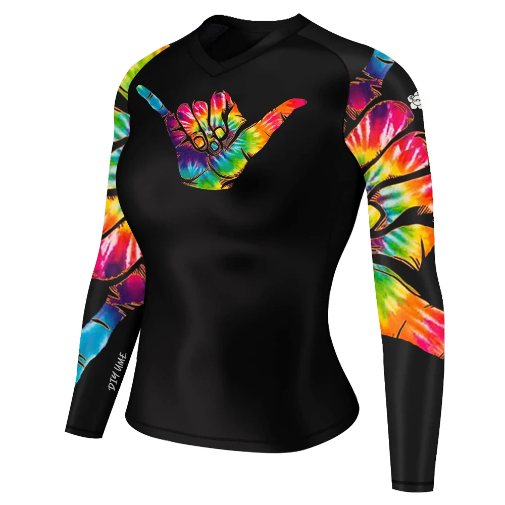 

Custom Women Long Sleeve Rash Guards Gym Essential Soft V-neck Slim Top Stretch No See Through Yoga Sports Clothes Art Print