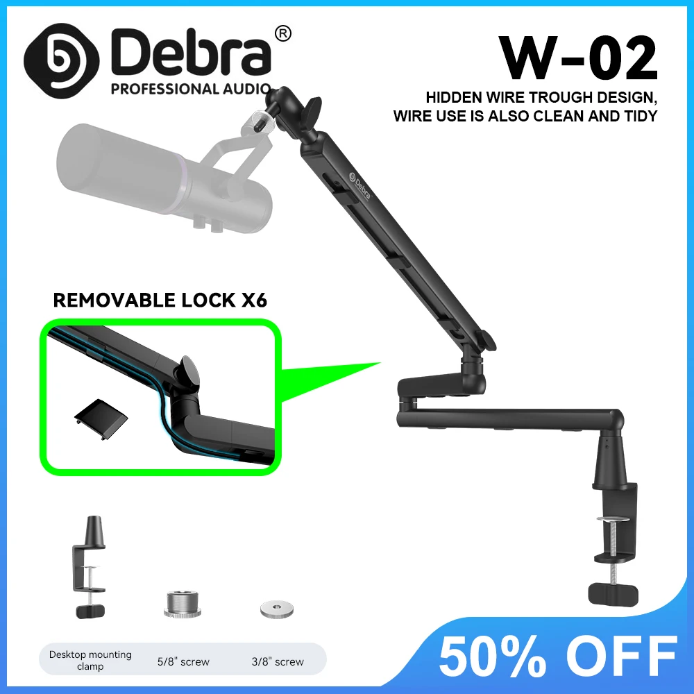 Debra W-02 Professional Microphone Low Profile Cantilever Stand for Desktop PC Mobile Gaming Live Recording Low Profile Stand